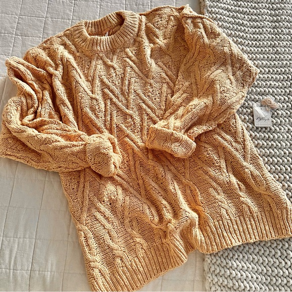 | free people • isla camel cable tunic sweater size • medium | - Picture 10 of 16